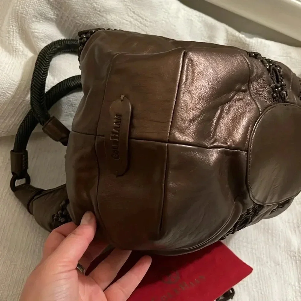 COLE HAAN- tiger eye metallic Alyssa bead bag - NWT